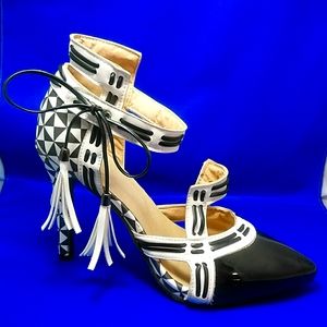 Leather Handstitch Black & White Heel 41